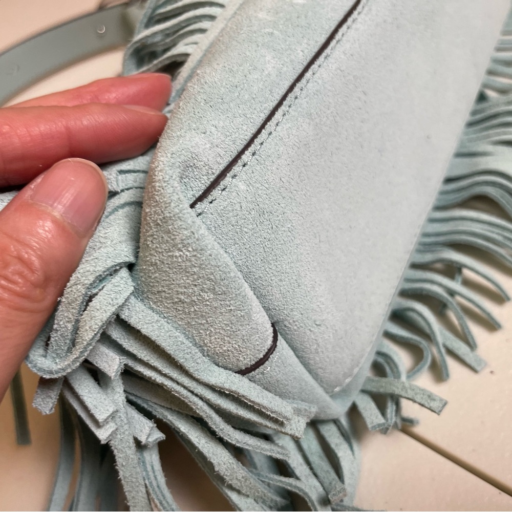 Kate Spade mini 454 Suede Blue Fringe crossbody tote bag - Picture 13 of 16